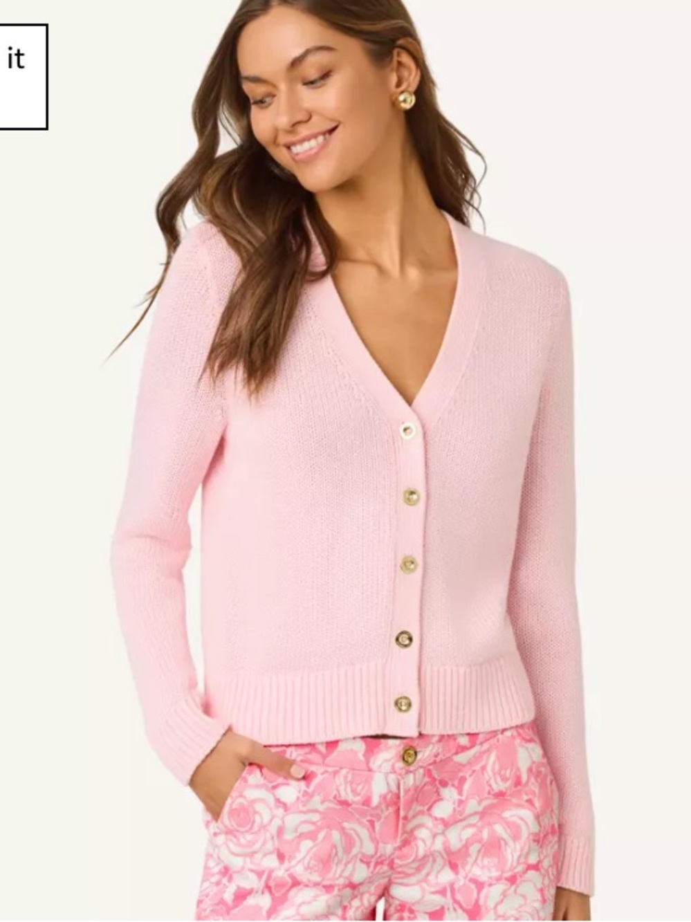 NWT Lilly Pulitzer Tippery Cardigan Light Pink V-Neck with Gold Buttons (Size S)